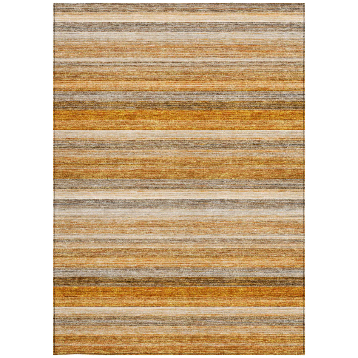 10' X 14' Brown and Orange Striped Washable Non Skid Indoor Outdoor Area Rug