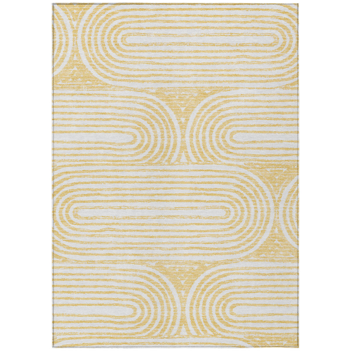 8' X 10' Gold and White Abstract Washable Non Skid Indoor Outdoor Area Rug