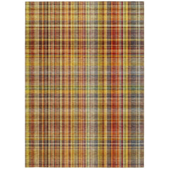 8' X 10' Orange Plaid Washable Non Skid Indoor Outdoor Area Rug