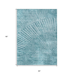 3' X 4' Teal Abstract Washable Non Skid Indoor Outdoor Area Rug