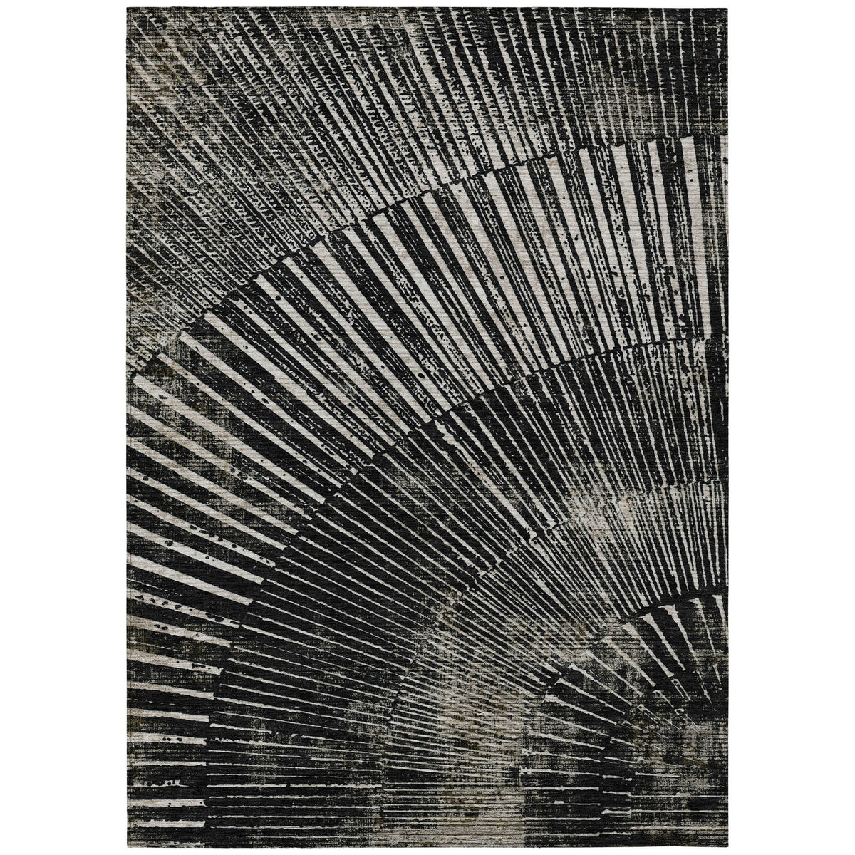 3' X 4' Black and Ivory Abstract Washable Non Skid Indoor Outdoor Area Rug