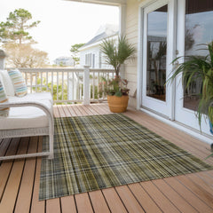 5' X 8' Taupe Plaid Washable Non Skid Indoor Outdoor Area Rug