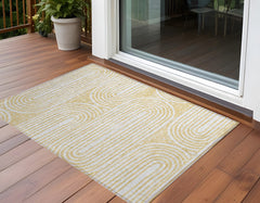3' X 4' Gold and White Abstract Washable Non Skid Indoor Outdoor Area Rug