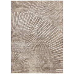 9' X 12' Taupe and Ivory Abstract Washable Non Skid Indoor Outdoor Area Rug