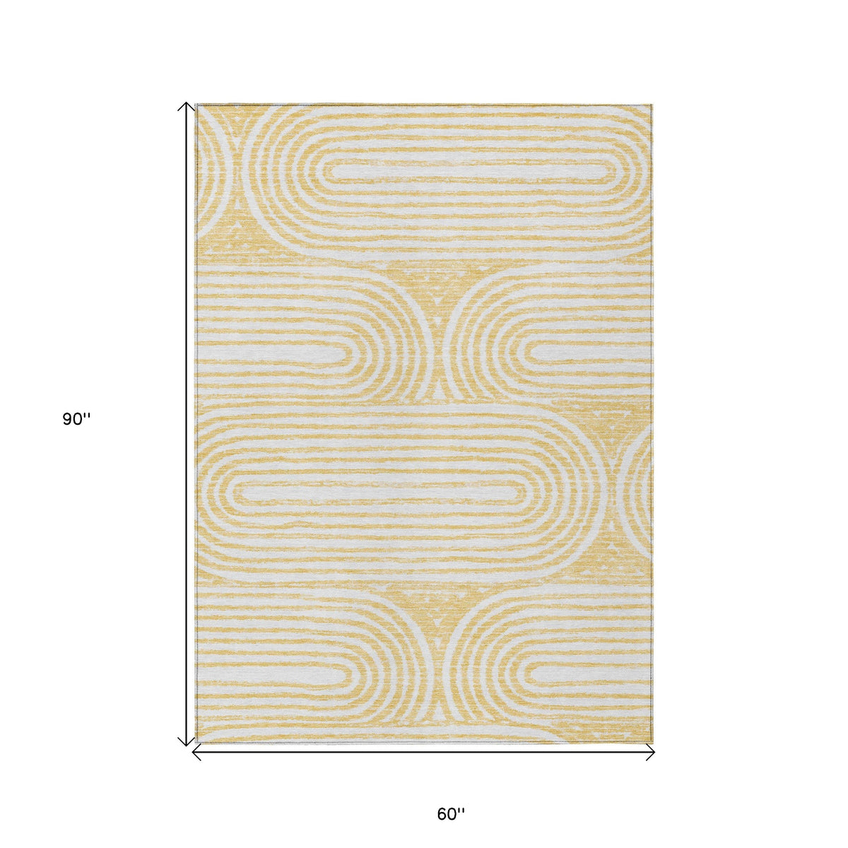 5' X 8' Gold and White Abstract Washable Non Skid Indoor Outdoor Area Rug