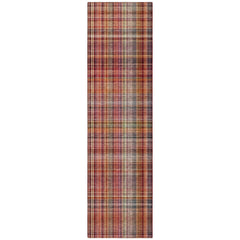 8' Runner Red Plaid Washable Non Skid Indoor Outdoor Runner Rug