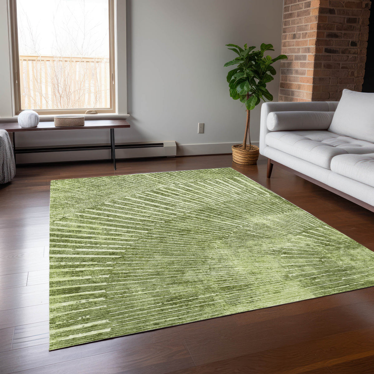 3' X 4' Sage Abstract Washable Non Skid Indoor Outdoor Area Rug