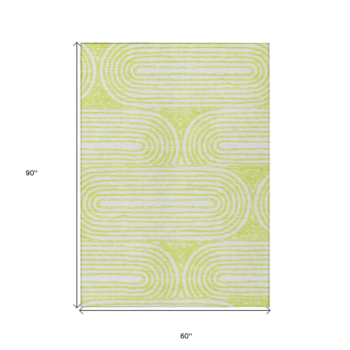 5' X 8' Green and White Abstract Washable Non Skid Indoor Outdoor Area Rug