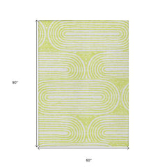5' X 8' Green and White Abstract Washable Non Skid Indoor Outdoor Area Rug