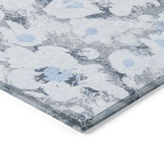 8' Round Denim Blue Round Floral Washable Non Skid Indoor Outdoor Area Rug