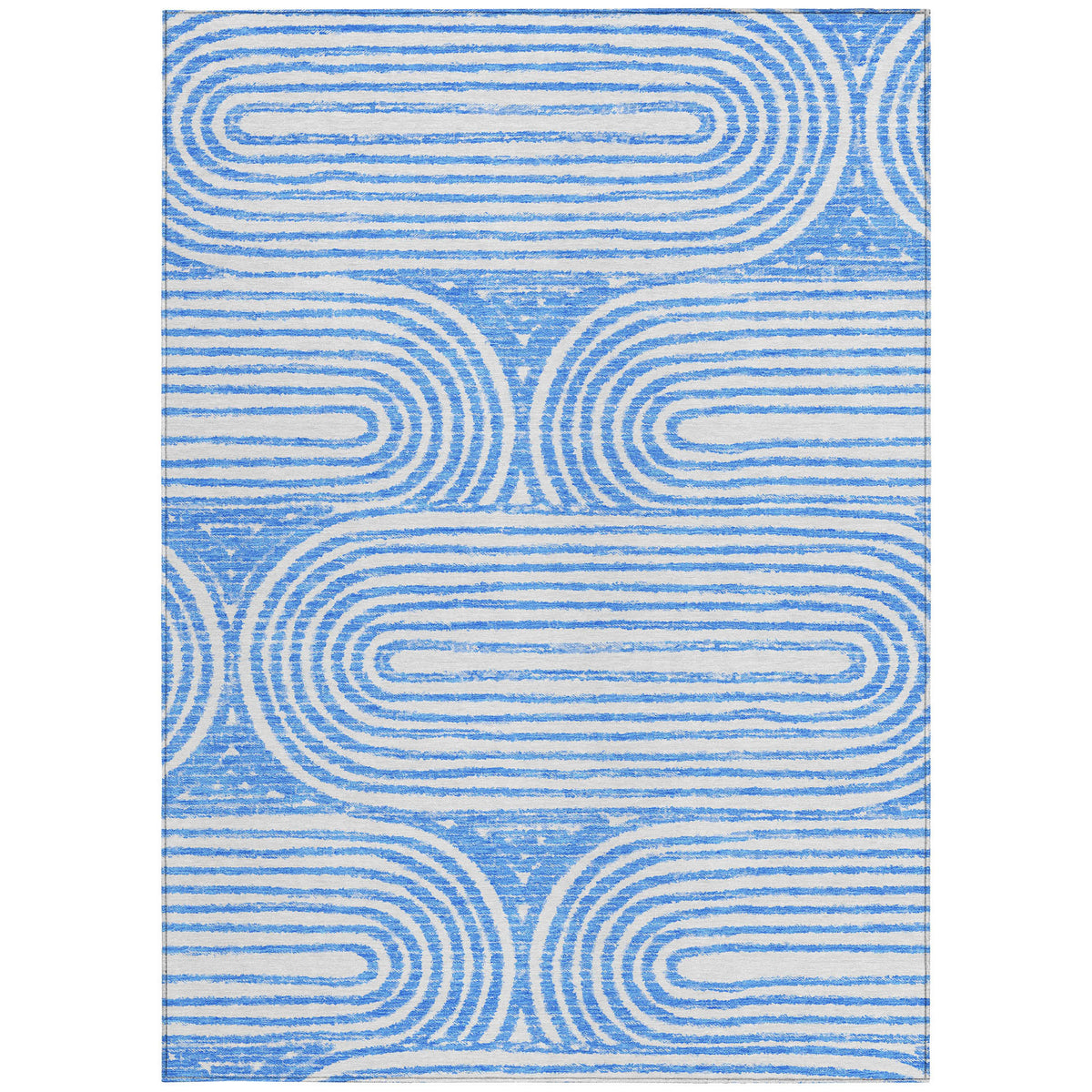5' X 8' Blue and White Abstract Washable Non Skid Indoor Outdoor Area Rug