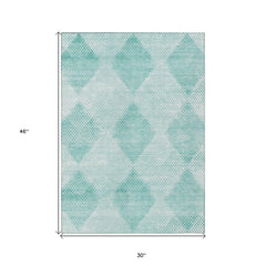 3' X 4' Teal Geometric Washable Non Skid Indoor Outdoor Area Rug