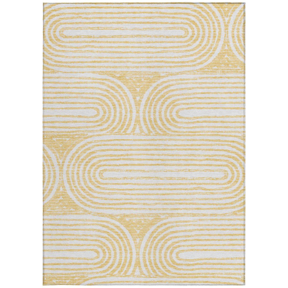 10' X 14' Gold and White Abstract Washable Non Skid Indoor Outdoor Area Rug