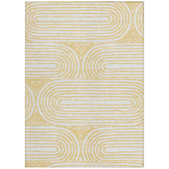 10' X 14' Gold and White Abstract Washable Non Skid Indoor Outdoor Area Rug