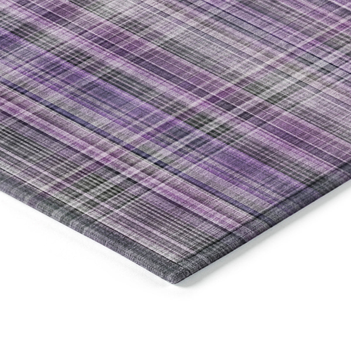 3' X 4' Purple Plaid Washable Non Skid Indoor Outdoor Area Rug
