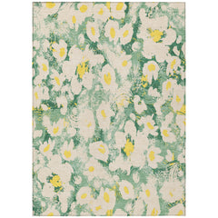 3' X 5' Green Floral Washable Non Skid Indoor Outdoor Area Rug