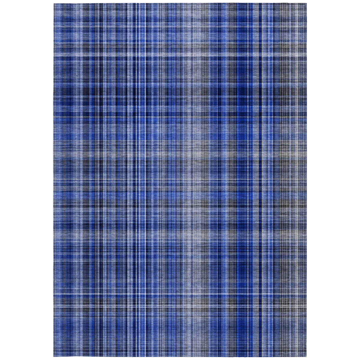 10' X 14' Navy Blue Plaid Washable Non Skid Indoor Outdoor Area Rug