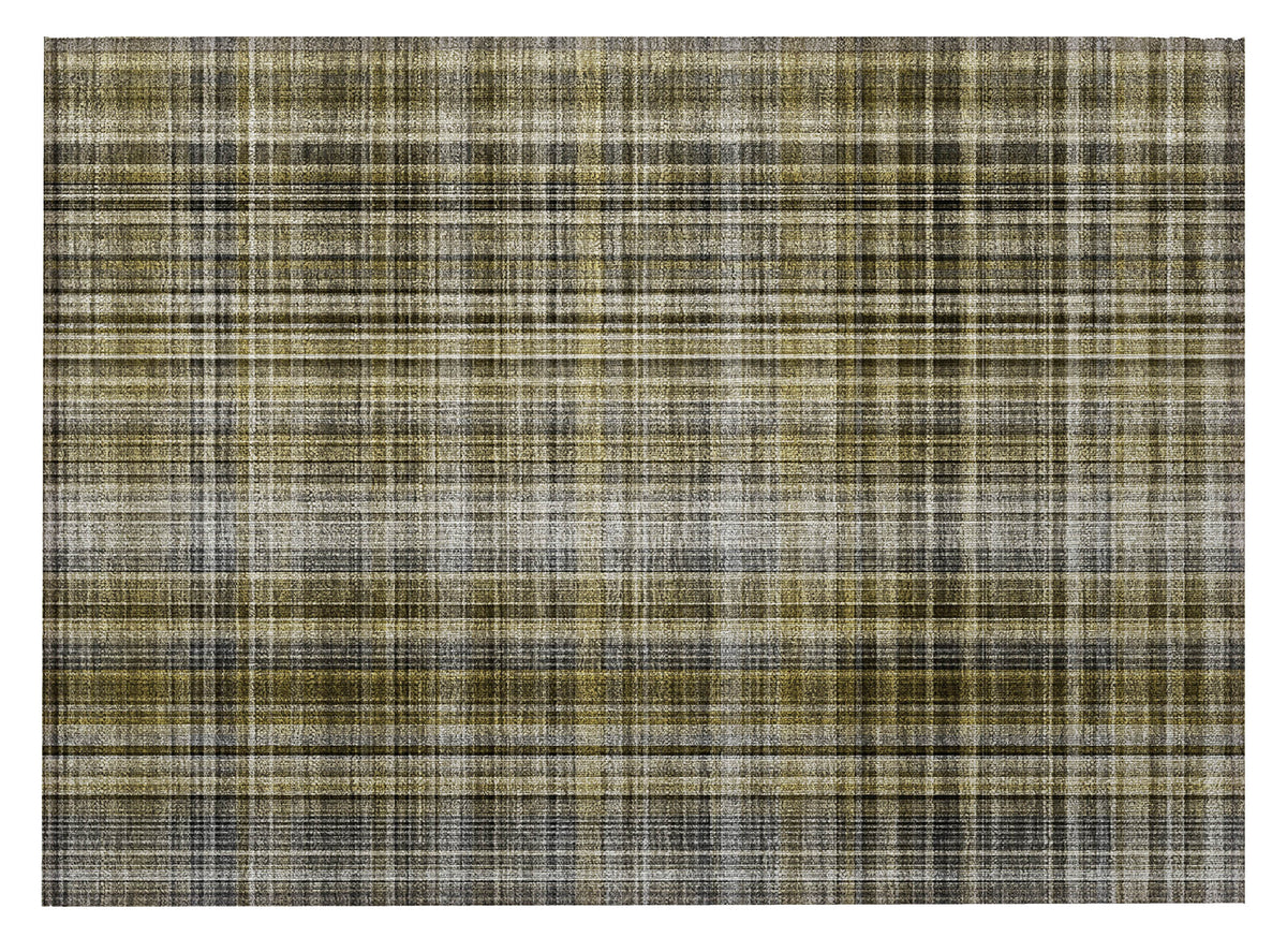 2' X 3' Taupe Plaid Washable Non Skid Indoor Outdoor Area Rug