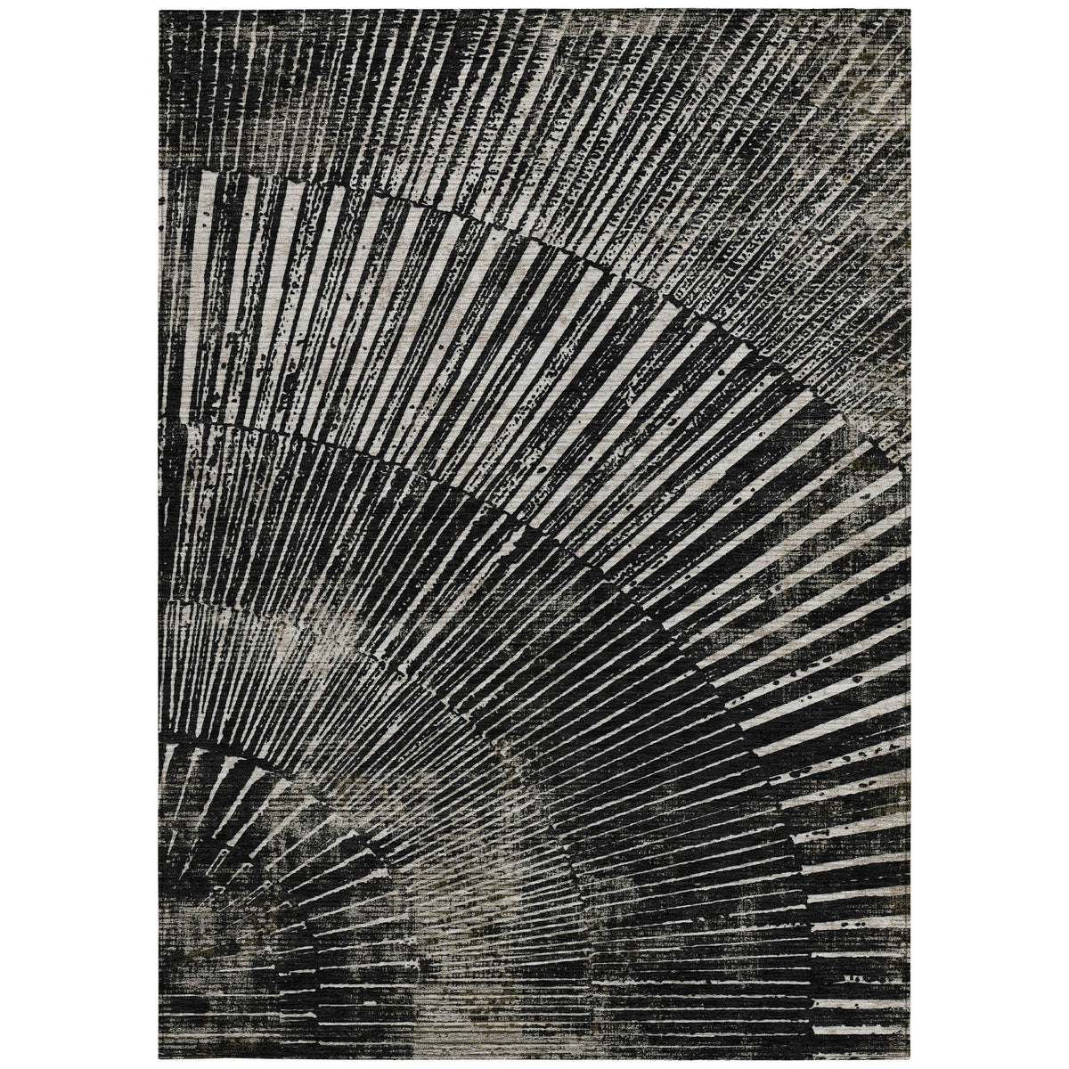 3' X 5' Black and Ivory Abstract Washable Non Skid Indoor Outdoor Area Rug