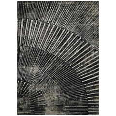 3' X 5' Black and Ivory Abstract Washable Non Skid Indoor Outdoor Area Rug