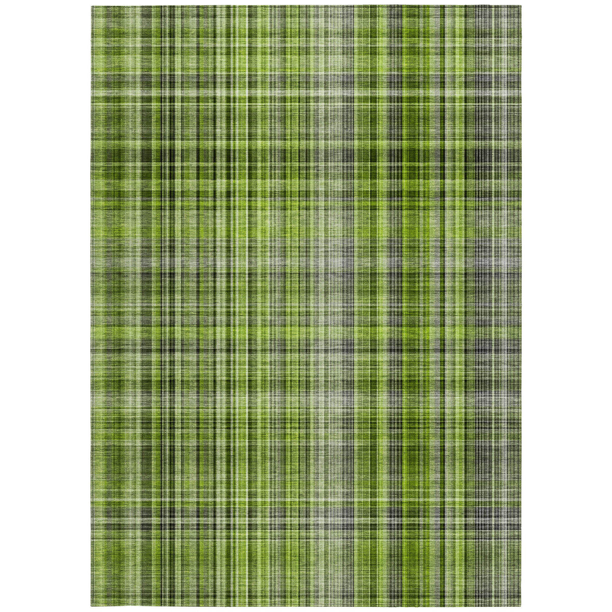 8' X 10' Green Plaid Washable Non Skid Indoor Outdoor Area Rug
