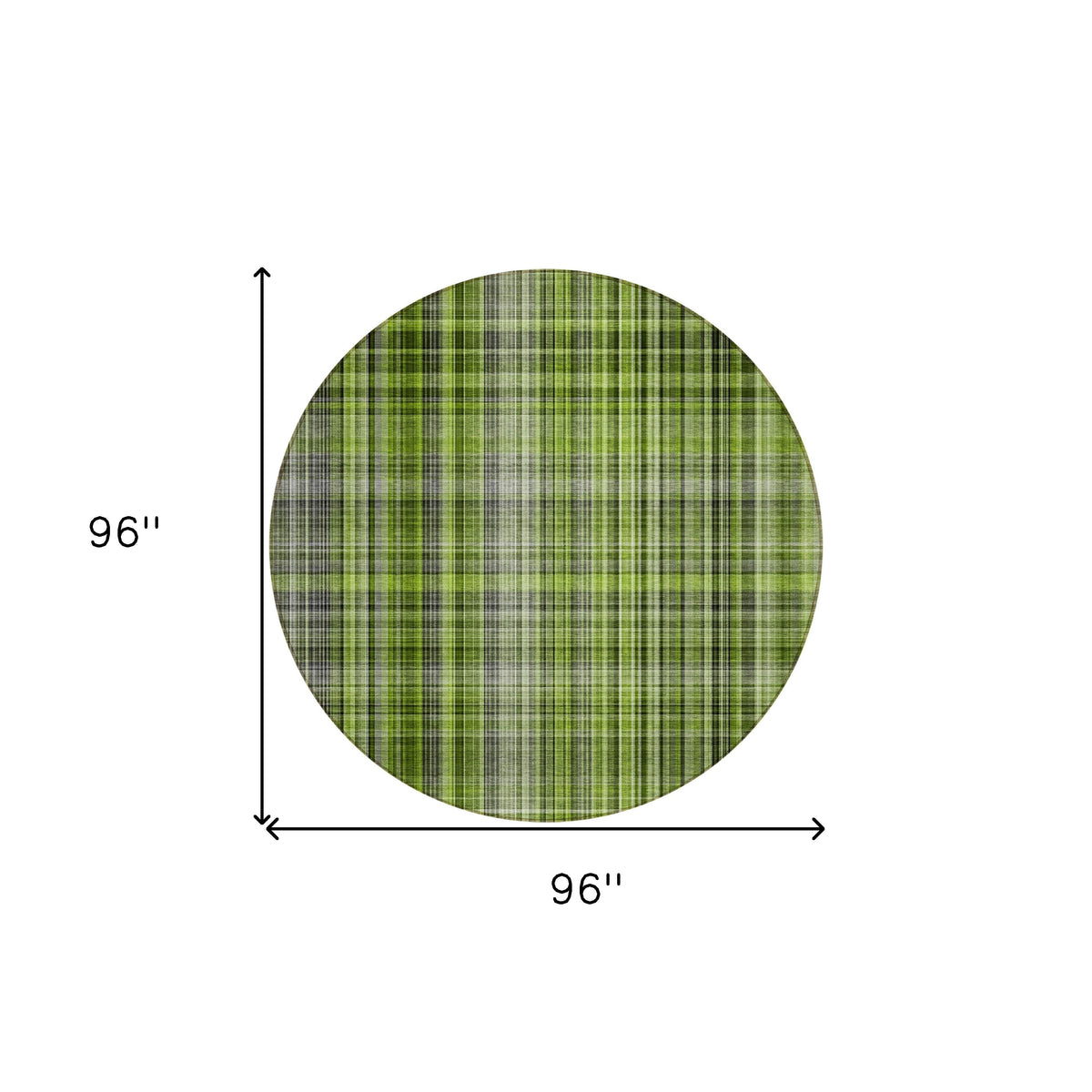 8' Round Green Round Plaid Washable Non Skid Indoor Outdoor Area Rug
