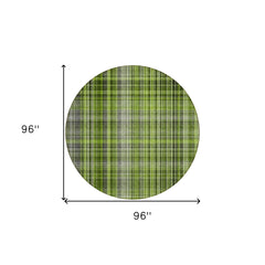 8' Round Green Round Plaid Washable Non Skid Indoor Outdoor Area Rug