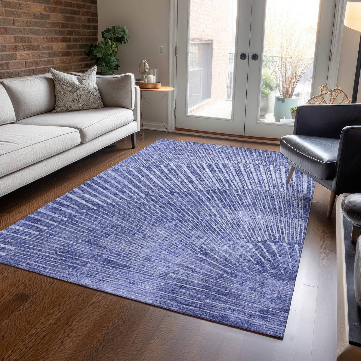 3' X 4' Navy Blue Abstract Washable Non Skid Indoor Outdoor Area Rug