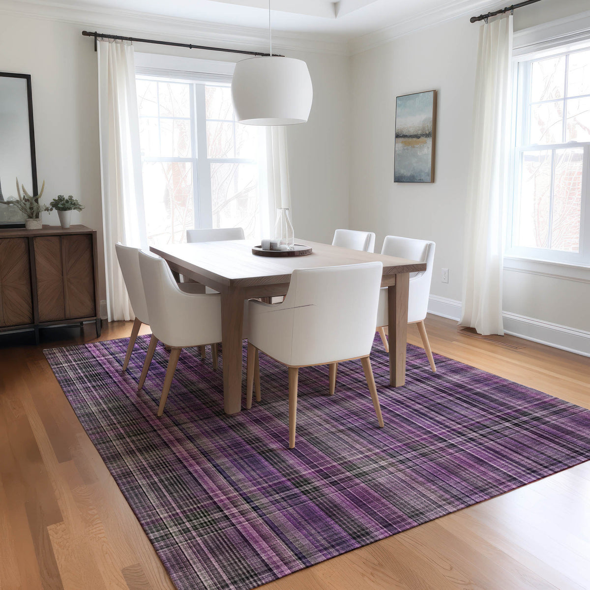 10' X 14' Purple Plaid Washable Non Skid Indoor Outdoor Area Rug
