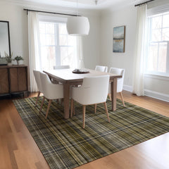 10' X 14' Taupe Plaid Washable Non Skid Indoor Outdoor Area Rug