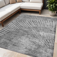 5' X 8' Gray and Ivory Abstract Washable Non Skid Indoor Outdoor Area Rug