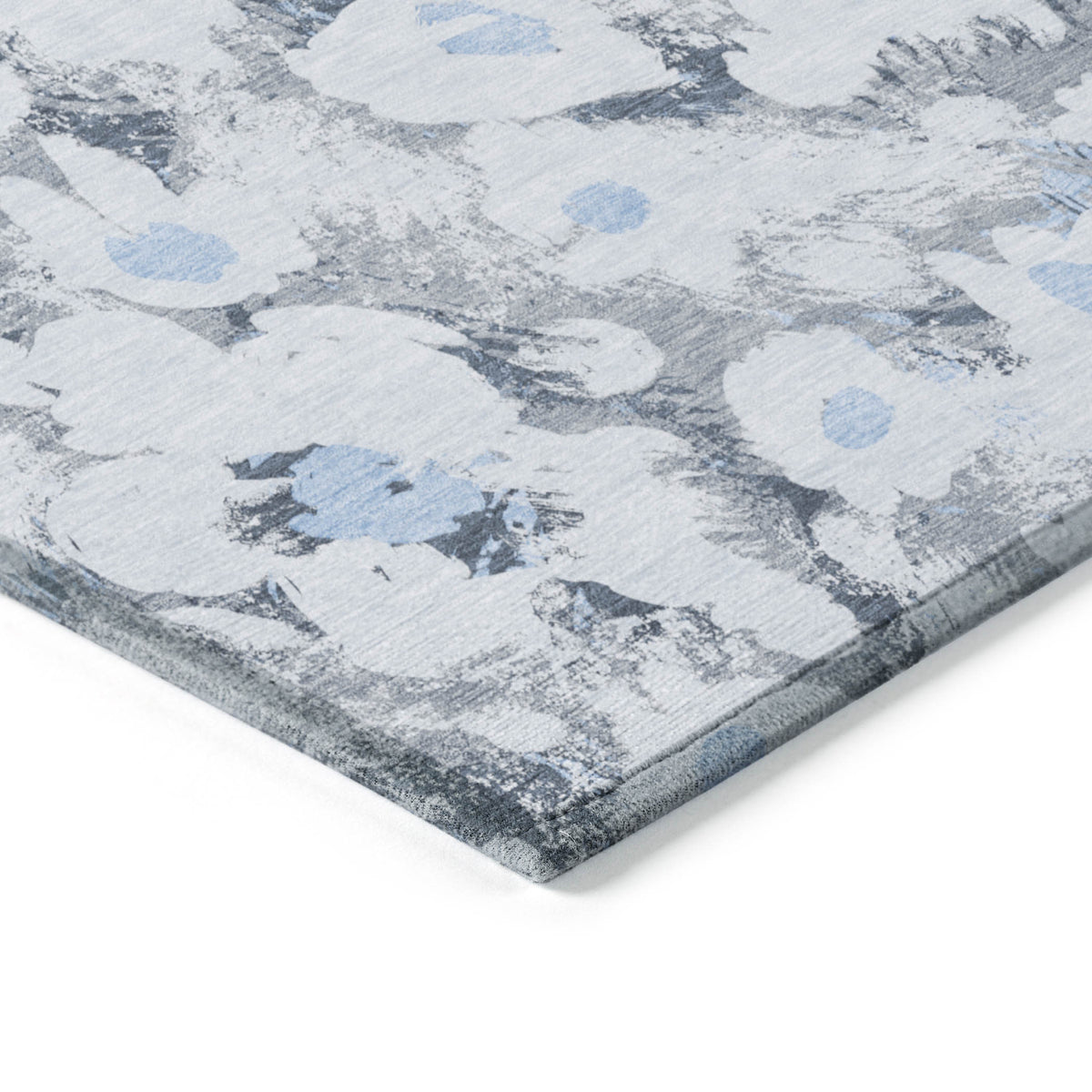 8' Runner Denim Blue Floral Washable Non Skid Indoor Outdoor Runner Rug