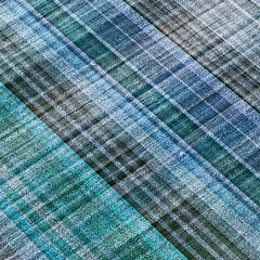 8' Runner Teal Plaid Washable Non Skid Indoor Outdoor Runner Rug