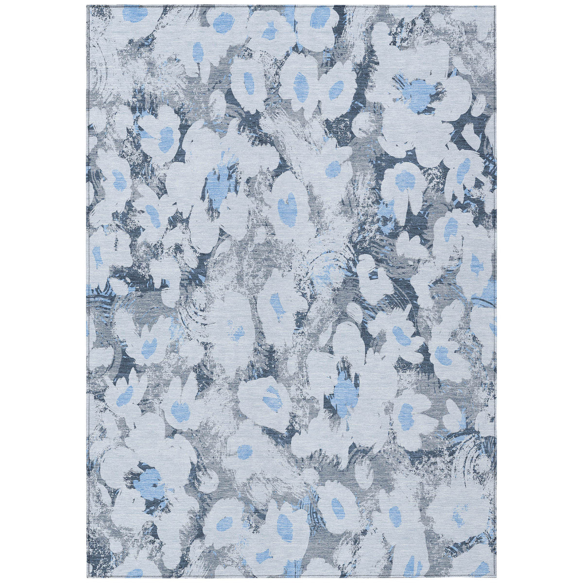 3' X 4' Denim Blue Floral Washable Non Skid Indoor Outdoor Area Rug