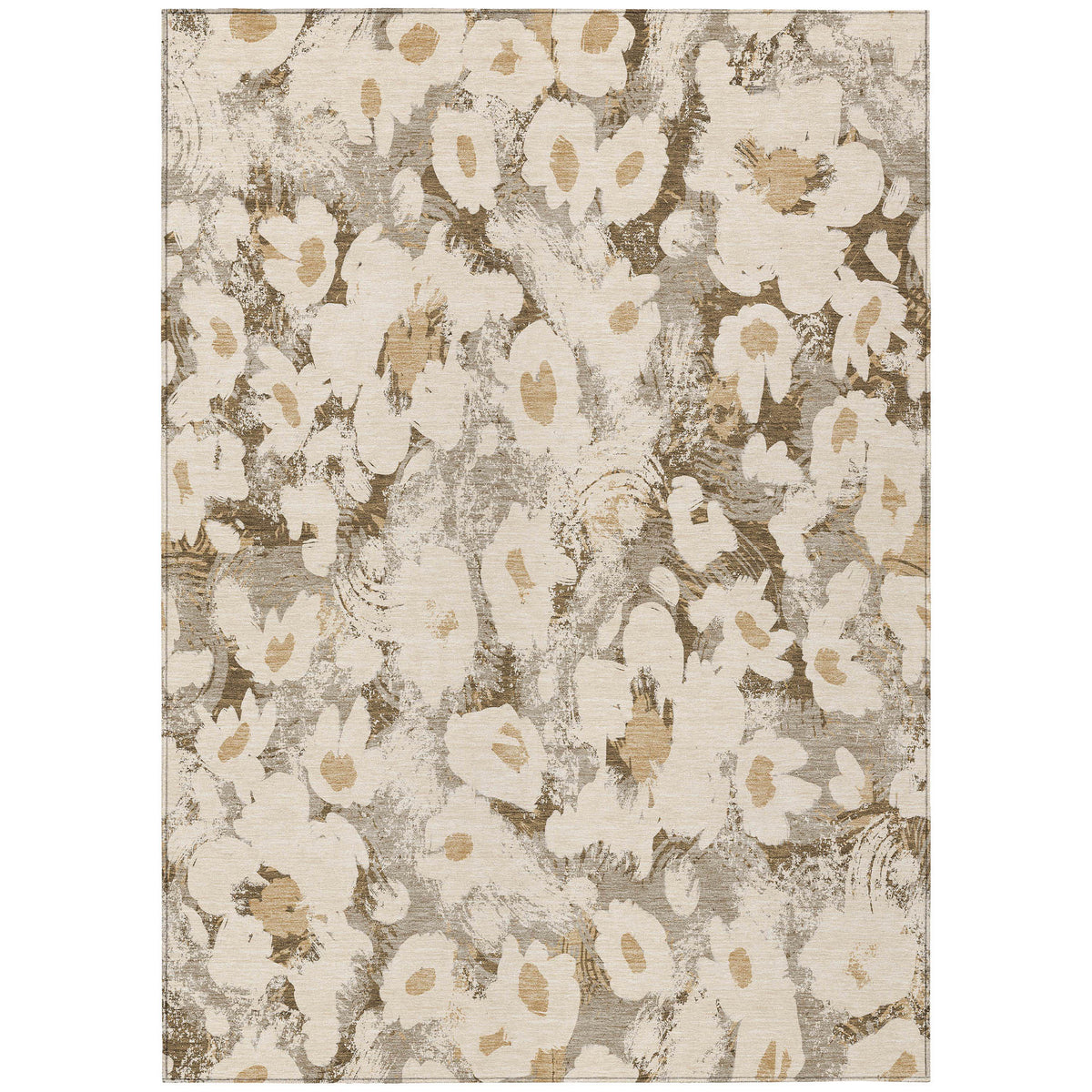 10' X 14' Khaki Floral Washable Non Skid Indoor Outdoor Area Rug