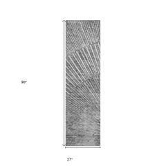8' Runner Gray and Ivory Abstract Washable Non Skid Indoor Outdoor Runner Rug