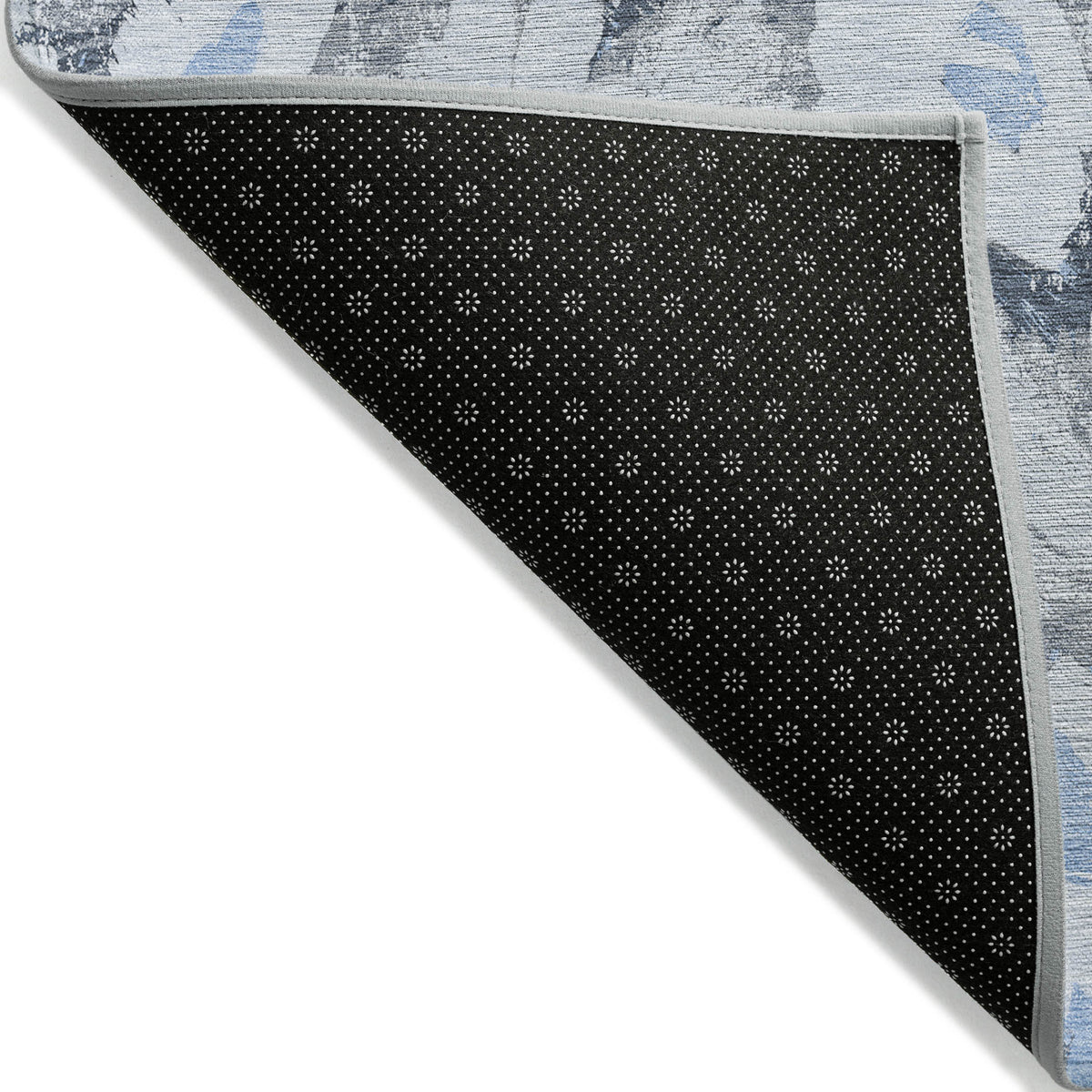 3' X 5' Denim Blue Floral Washable Non Skid Indoor Outdoor Area Rug