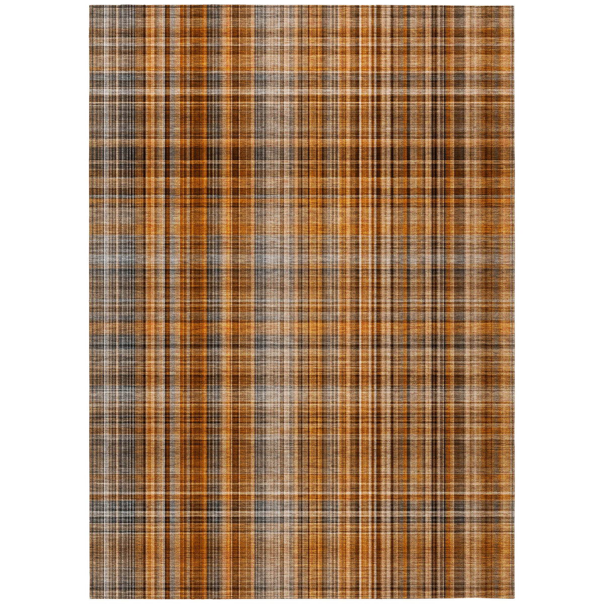3' X 5' Terra Cotta Plaid Washable Non Skid Indoor Outdoor Area Rug