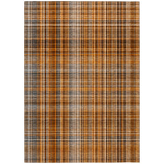 3' X 5' Terra Cotta Plaid Washable Non Skid Indoor Outdoor Area Rug