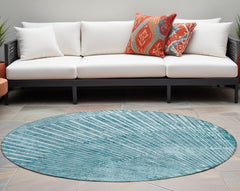 8' Round Teal Round Abstract Washable Non Skid Indoor Outdoor Area Rug