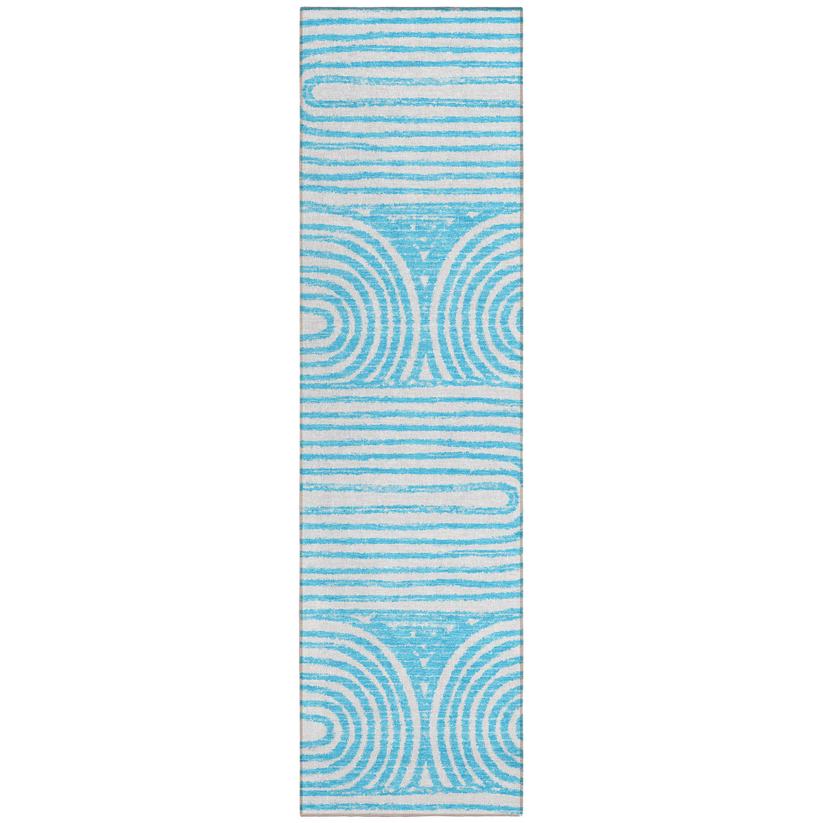 8' Runner Teal Abstract Washable Non Skid Indoor Outdoor Runner Rug