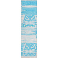 8' Runner Teal Abstract Washable Non Skid Indoor Outdoor Runner Rug