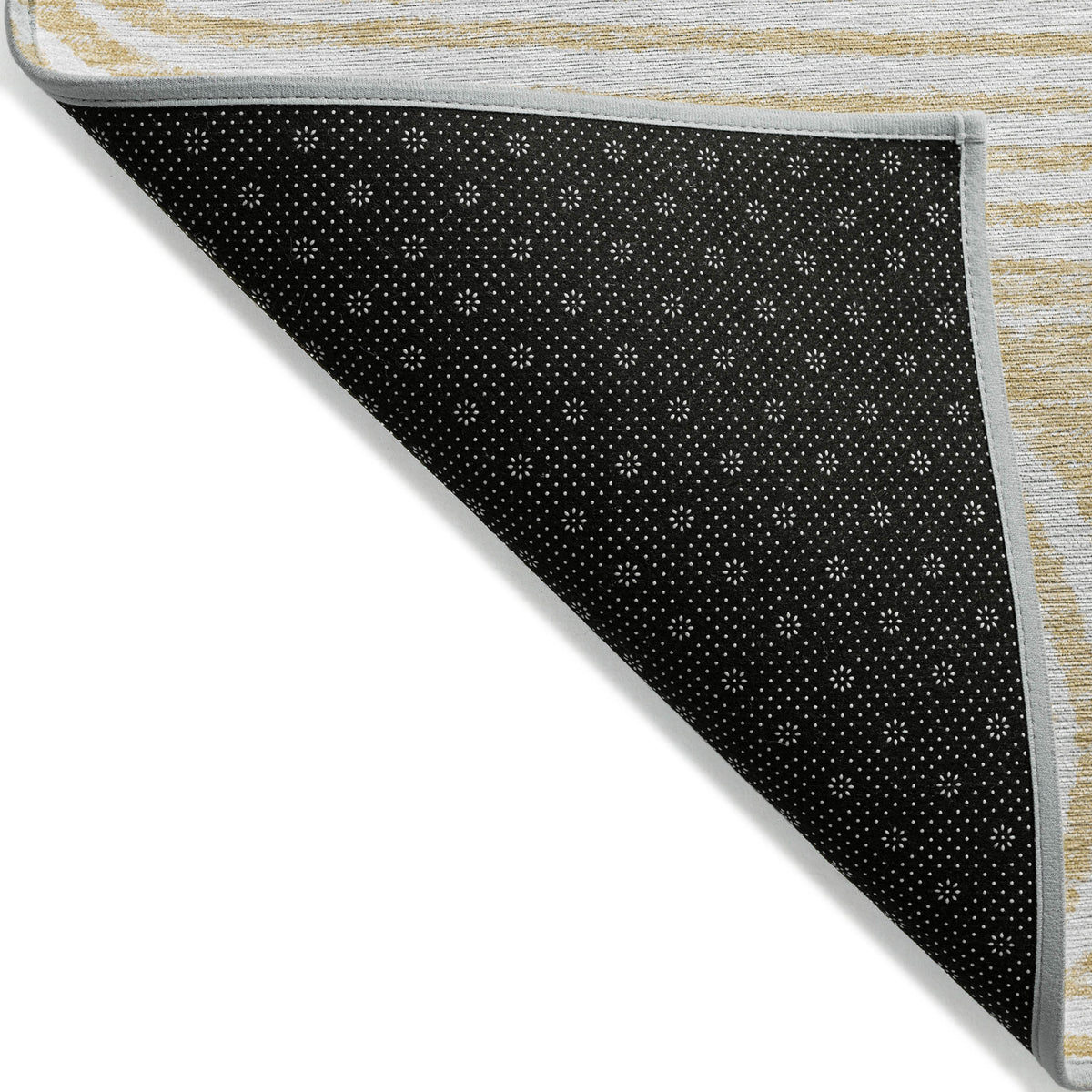 8' Round Gold and White Round Abstract Washable Non Skid Indoor Outdoor Area Rug