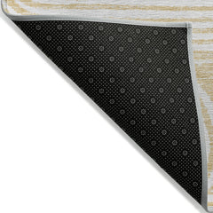 8' Round Gold and White Round Abstract Washable Non Skid Indoor Outdoor Area Rug
