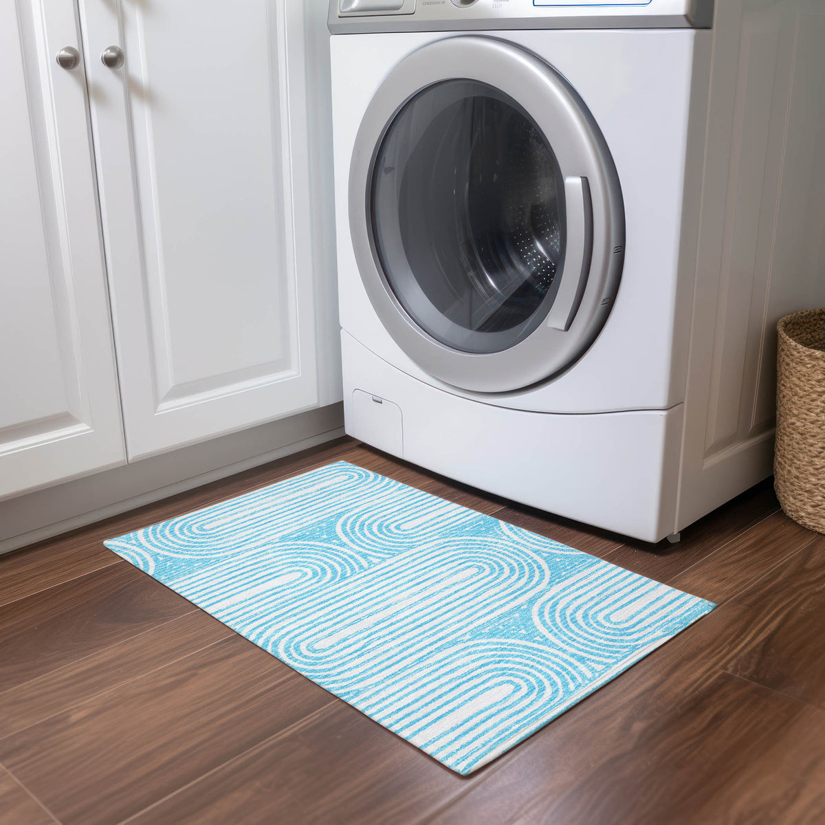 2' X 3' Teal Abstract Washable Non Skid Indoor Outdoor Area Rug