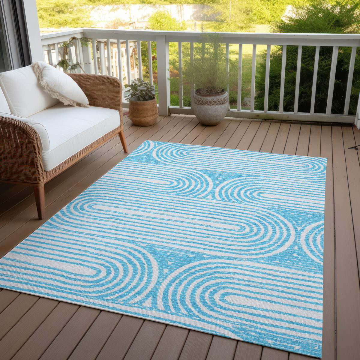 3' X 5' Teal Abstract Washable Non Skid Indoor Outdoor Area Rug