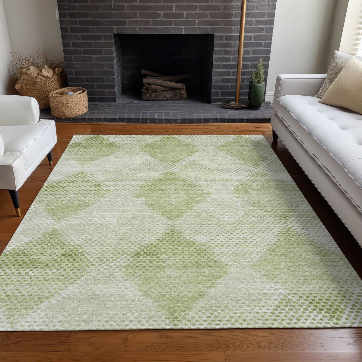 3' X 5' Mint Green Geometric Washable Non Skid Indoor Outdoor Area Rug