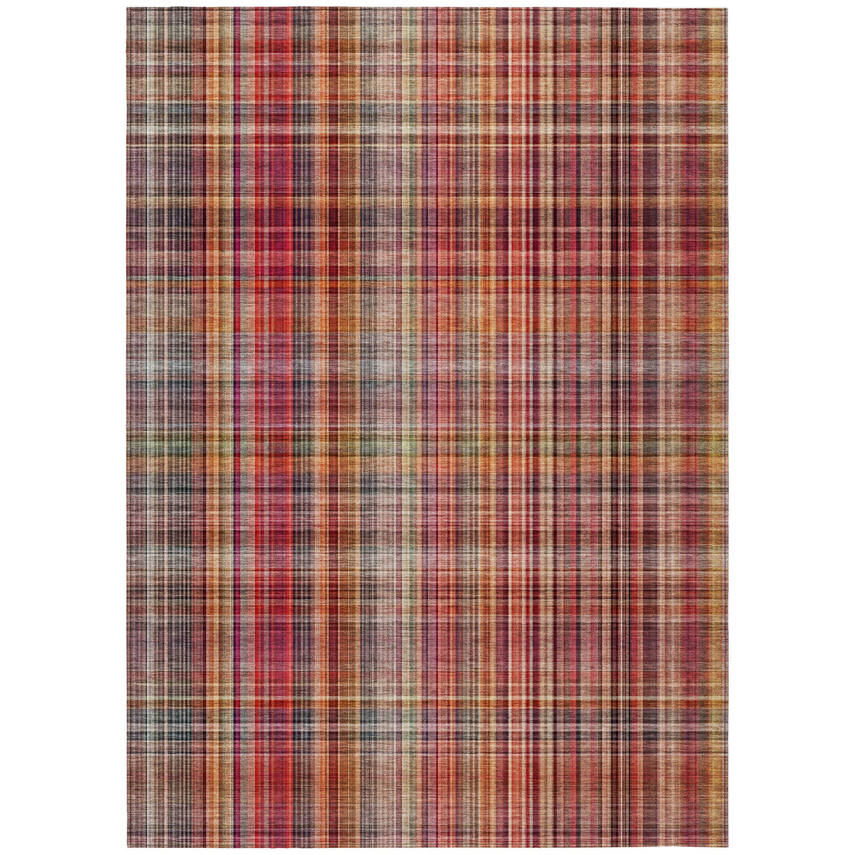 3' X 5' Red Plaid Washable Non Skid Indoor Outdoor Area Rug