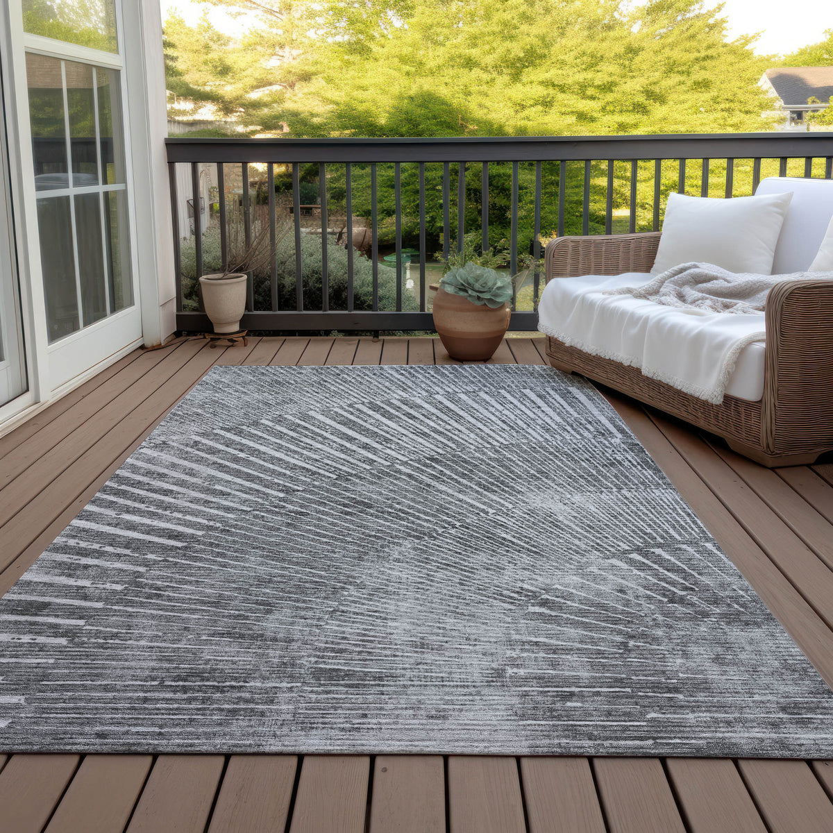10' X 14' Gray and Ivory Abstract Washable Non Skid Indoor Outdoor Area Rug