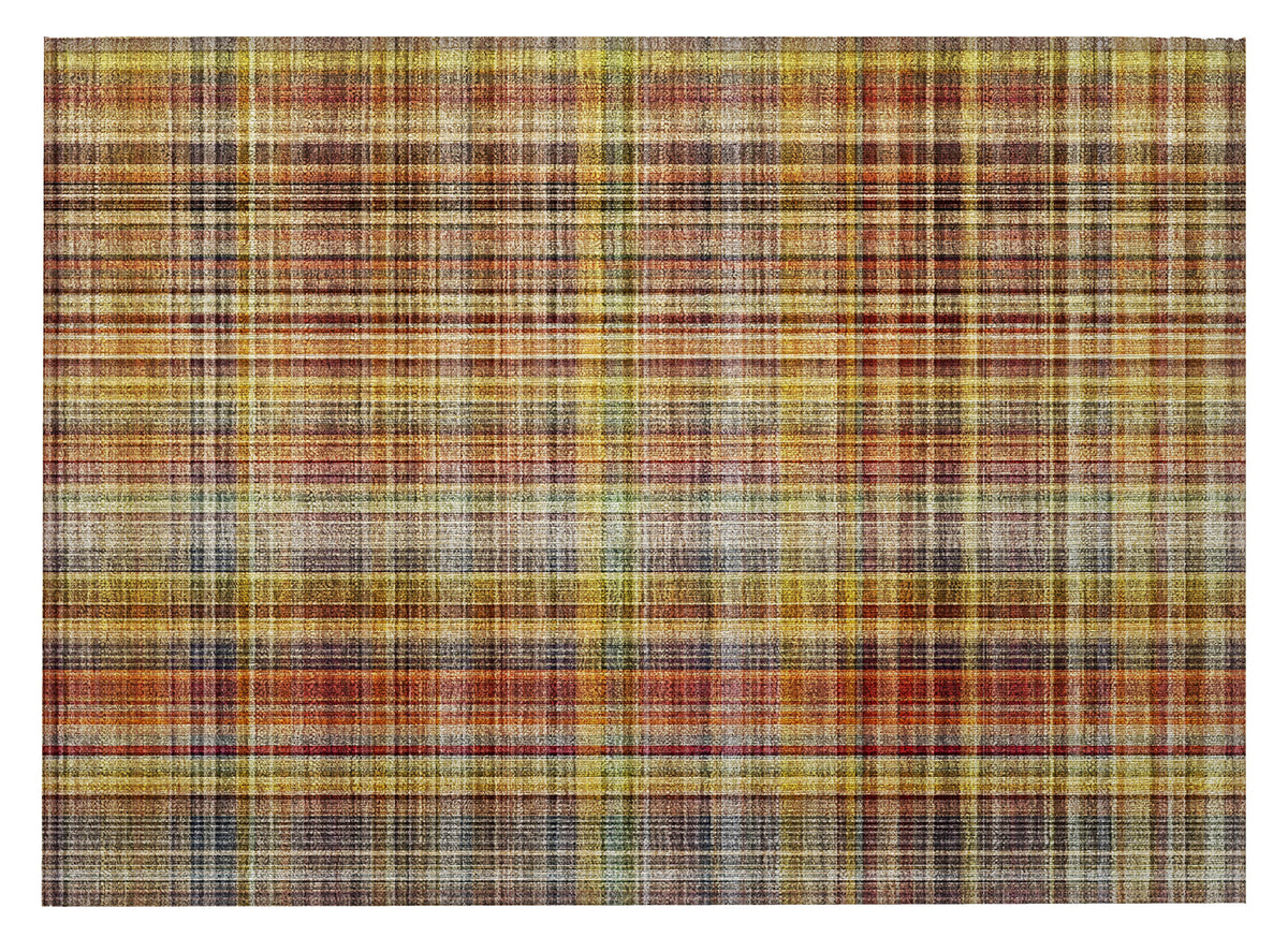 2' X 3' Orange Plaid Washable Non Skid Indoor Outdoor Area Rug